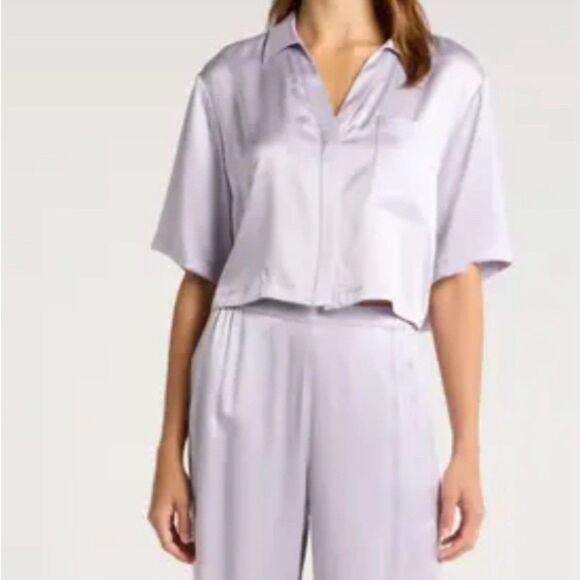 Lunya Washable Silk Pajama Set Small Lilac Gray Relaxed Fit Lounge Sleepwear - Picture 1 of 10
